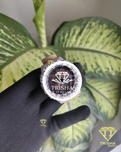 Cross Bezel VVS Moissanite <b>Diamond</b> <b>Watch</b> 925 Sterling Silver Brown Dial Luxury Iced Out Timepiece - Product Image 3