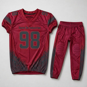 High Quality Custom Sublimated American Football Uniform Set Quick Dry Mesh Youth Training Football Jersey and Pants Set - Product Image 1