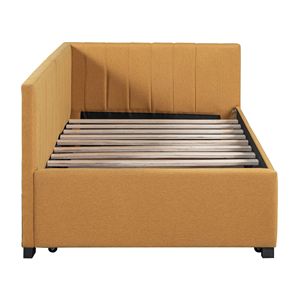 Divano letto imbottito a una piazza e mezza con letto estraibile, in tessuto di lino, senza bisogno di rete a molle (Giallo) - Product Image 5