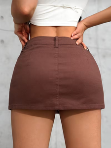 <b>Denim</b> Ribbed Knit Mini Skirt for Women High Waist Casual <b>Stretch</b> Pencil Skater Skirt Washable Anti Pilling Spring Fall - Product Image 3