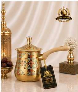 Silver Finish Embossed <b>Turkish</b> <b>Coffee</b> Pot With Wooden Handle Traditional Stovetop Cezve For Brewing Hot Drinks - Product Image 2
