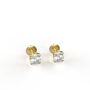 Round Brilliant Cut Diamond Stud <b>Earrings</b> Yellow Gold Claw Setting Classic <b>Fine</b> Jewelry Unisex Everyday Wear - Product Image 3