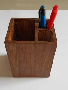 Handmade Wooden <b>Pen</b> <b>Holder</b>, Natural Wood Desk Organizer for <b>Pens</b>, Pencils and Stationery, Rustic Office Table Decor for Home - Product Image 4