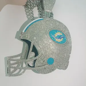 Colgante de Casco para Fanáticos del Deporte, Plata de Ley con Pavé de Diamantes de Imitación Redondos, Cadena de Eslabones, Joyería de Moda Hip Hop para Hombre, Amuleto de Delfines - Product Image 5
