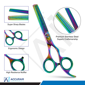 Tijeras Profesionales para Adelgazar el Cabello Accuram, Multicolores, con Filo de Cuchilla, de Acero Inoxidable, para Barbería y Peluquería - Product Image 2