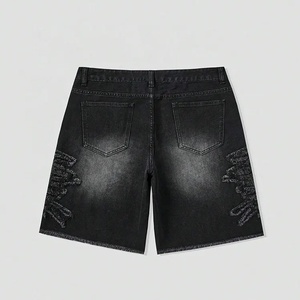 Pantalones Cortos de Mezclilla Negros para Hombre, Estilo Urbano, Vintage, Desgastados, Rotos, de Corte Holgado, Venta al Por Mayor Personalizada - Product Image 2