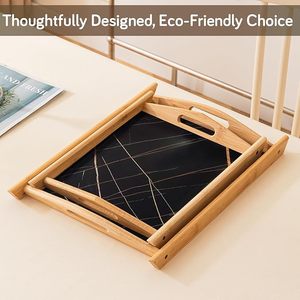 Bamboo Decorative Serving Tray with Liner Non Slip Food Grade Dessert Beverage Carrier for Home Party - Product Image 6