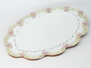 Espejo de Pared Grande de Cristal Italiano Murano Vintage con Flores Rosas, Espejo de Cristal Hecho a Mano de Mediados de Siglo - Product Image 1
