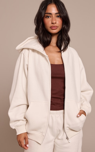 Sweat à capuche zippé intégral pour femme en molleton de coton français épais 340g, respirant, avec broderie personnalisée et logo frontal pour l'hiver - Product Image 3