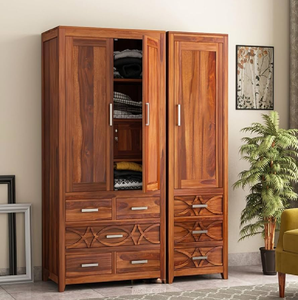 Traditional hand painted yellow bone inlay two door <b>wardrobe</b> with intricate art, available at wholesale prices. - Product Image 2