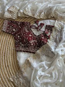 Magnifique sari de soirée avec chemisier de créateur, tenue indienne pour femmes, idéale pour les festivals, les cérémonies et les mariages. - Product Image 3