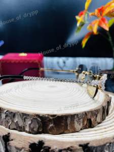 Gafas de sol sin montura con incrustaciones de diamantes, montura de plata 925 con diamantes de moissanita VVS de corte pera, corte único en la lente, gafas de moda unisex. - Product Image 2