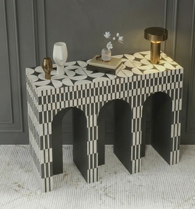 Table console moderne en bois massif et marbre, table décorative pour entrée, salon, appartement, hôtel, villa - Product Image 3