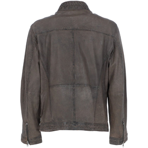 Men's Washed PU Leather Moto Jacket Stand Collar Zipper Closure Regular Fit Autumn Solid Color Biker Style - Product Image 6