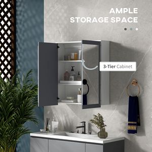 Mobile Bagno Bianco da Parete con Specchio Smart, Organizer Impermeabile a Doppia Anta con Ripiani, Organizzatore a Specchio da Parete - Product Image 4
