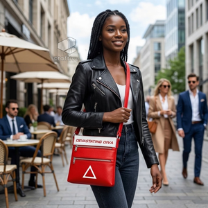 Delta |   Sigma |   Sac bandoulière messager en cuir PU rouge Theta avec deux poches zippées, sangle réglable et emblème lettre grecque - Product Image 5