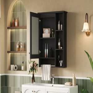 Armadietto a Specchio da Bagno 3 in 1 da 24 Pollici Montato a Parete con Ripiano Regolabile, Barra a Torre e Armadietto Portamedicinali ad Alta Definizione - Product Image 3