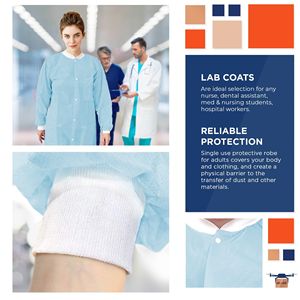 Batas de Laboratorio Desechables Azul Cielo para Adultos, Paquete de 50, Batas Médicas de Protección Personal (EPP) de 45 GSM, Batas de Laboratorio para Pintura con Puños y Cuello, Uniformes de Hospital - Product Image 3