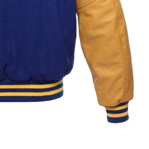 Chaqueta Varsity Azul y Dorada para Hombre con Mangas de Cuero, Estilo Preppy, Chaqueta Universitaria de Béisbol, Corte Regular, Cuello Camisero - Product Image 3