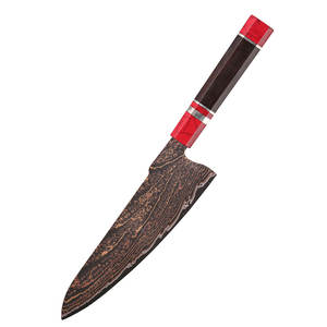 Couteau Santoku de luxe en acier Damas cuivré avec manche en bois équilibré pour la préparation et la découpe des aliments en cuisine professionnelle - Product Image 1