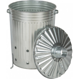 Poubelle de jardin en acier galvanisé de grande taille, de qualité supérieure, avec couvercle, pour brûler les feuilles et les déchets papier. - Product Image 1