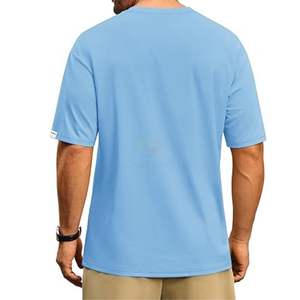 Camiseta de Hombre Azul Cian con Hombros Caídos, Oversize, Lisa, de Mezcla de Algodón, Ajuste Holgado, Fabricante de Etiquetas Personalizadas - Product Image 2