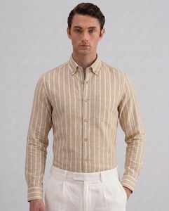 เสื้อเชิ้ตแขนยาวลายทางสำหรับผู้ชาย ENOVATE แบบลำลอง กระดุมสองแถว คอปก ผ้าฝ้าย 100% ระบายอากาศได้ดี เหมาะสำหรับใส่ในฤดูร้อน ODM - Product Image 2