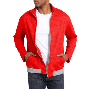 <b>Men's</b> Gray Fleece Zipper <b>Jacket</b> Stand Collar Casual <b>Long</b> Sleeve Breathable Knitted Polyester Cotton Autumn Wear - Product Image 5