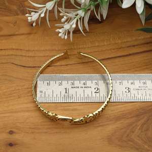 Antique Gold Double Fish Cuff <b>Bracelet</b> | Koi Fish Open Bangle Brass | Ethnic Bohemian Animal Motif Wristband Indian - Product Image 2