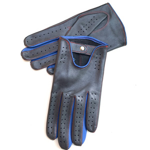 Gants de conduite en cuir véritable personnalisés pour hommes, gants de conduite de luxe classiques perforés et respirants avec bouton pression - Product Image 2