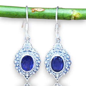 Pendiente de aro ovalado de piedras preciosas Lolite, joyería hecha a mano de Plata de Ley 925, aspecto magnífico, venta al por mayor, accesorios de plata fina - Product Image 1
