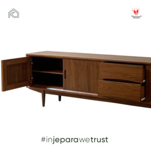Modern Solid Wood TV Console <b>Cabinet</b> Minimalist Scandinavian Design 5 Compartments 2 Drawers Living Room Apartment Hotel - Product Image 4