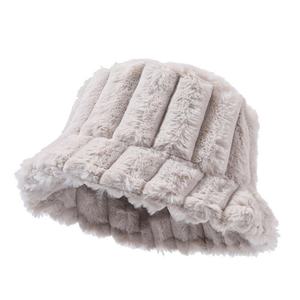 SIDDIQUI HOSINEX Women Adult Faux Fur Solid Laminated Casual Plush Dyed Washed Ripped Warm Bow Bucket Hat - Product Image 5