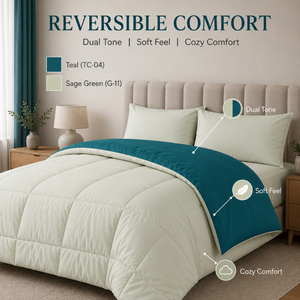 350 GSM Teal Sage Green Reversible Dual Tone Microfiber Comforter | Cozy All Season <b>Bedding</b> <b>Quilt</b> for Home Hotel Guest Rooms Use - Product Image 6