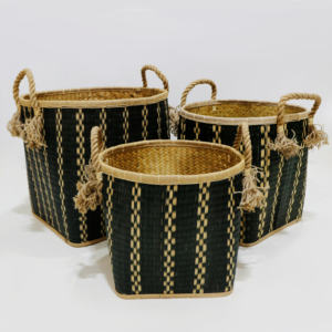 Paniers de rangement tissés à la main en feuilles de palmier avec poignées en corde, récipients en osier écologiques pour la maison et la cuisine - Product Image 1