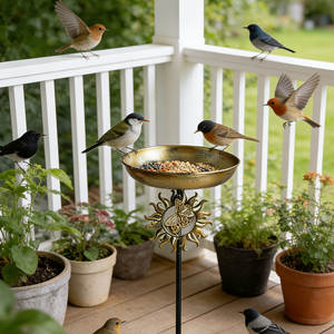 Elegante bebedero decorativo de metal para pájaros, para jardín, patio o balcón, con pedestal resistente, diseño a prueba de intemperie, atrae aves, con recipiente para agua. - Product Image 3