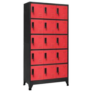 Armoires de rangement avec grands cadenas en acier anthracite et rouge - Product Image 1