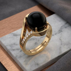 Black Onyx Oval <b>Ring</b> US 6 CZ 925 Sterling Silver 18K Gold Plated Classic <b>Statement</b> <b>Ring</b> Stylish Jewelry Gift - Product Image 2