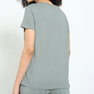 Womens Cotton Graphic T Shirt Leopard <b>Heart</b> Print Sage Green Crew Neck Short Sleeve Pajama <b>Top</b> Apparel Manufacturer - Product Image 2