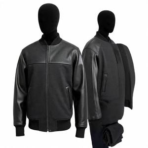 Blouson universitaire noir pour homme, imperméable, respirant, réversible, couleur unie, fermeture boutonnée, décontracté, streetwear d'hiver - Product Image 6