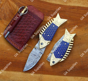 Cuchillo de caza profesional UA Supplies personalizable ODM/OBM de acero de Damasco 58 HRC con punta de gota y mango de latón tipo panal, afilado como una navaja. - Product Image 3