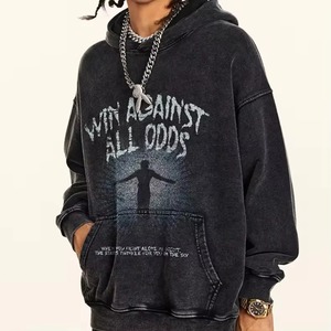 Sweat à capuche unisexe imprimé Win All Odds, coupe classique, en molleton bouclette épais 100% coton délavé à l'acide, design graphique streetwear automne - Product Image 6