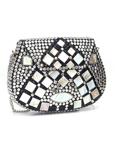 Pochette de soirée artisanale en métal mosaïque de designer avec longue chaîne, pour femmes et jeunes filles, idéale pour les mariages, artisanat métallique - Product Image 3