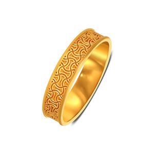 Elegant Gold Engraved <b>Ring</b> For <b>Men</b> With Intricate Interlocking Wave Pattern Filigree Design Wide Polished Band Fashion Jewelry - Product Image 1