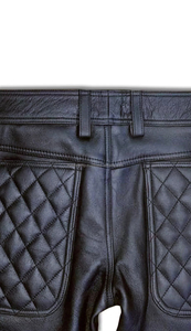 Pantalon motard matelassé en cuir véritable pantalon en peau de mouton pour homme - Product Image 2