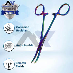 Pinces hémostatiques Kelly Premium 5,5 pouces courbées avec mâchoires semi-dentelées - Pour infirmières et dentistes - Acier inoxydable arc-en-ciel - Product Image 2