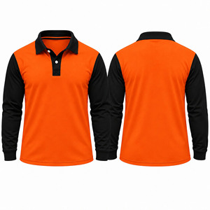 Men's Long Sleeve Knitted <b>Polo</b> <b>Shirt</b> <b>Orange</b> Black Color Blocked Quick Dry Casual Regular Fit 2027 - Product Image 2