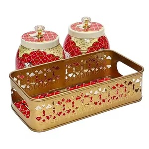 Classic Finish Metal Pichwai <b>Jar</b> with Tray <b>Decorative</b> <b>Jar</b> Set Handcrafted Design for Gift Use - Product Image 2