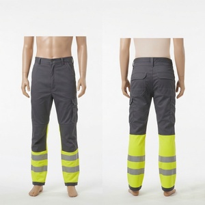 Premium 240 GSM Cotton Polyester Acid <b>Work</b> <b>Pant</b> Charcoal Grey Hi Vis Yellow Cargo Trousers Reflective Safety Panel Design - Product Image 1