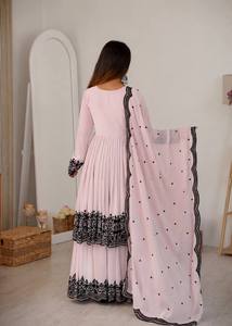 Premium Baby Pink Embroidered Sharara Suit Set with Heavy Lace Border Dupatta Designer Party Wear Ethnic Outfit for Women - Product Image 5